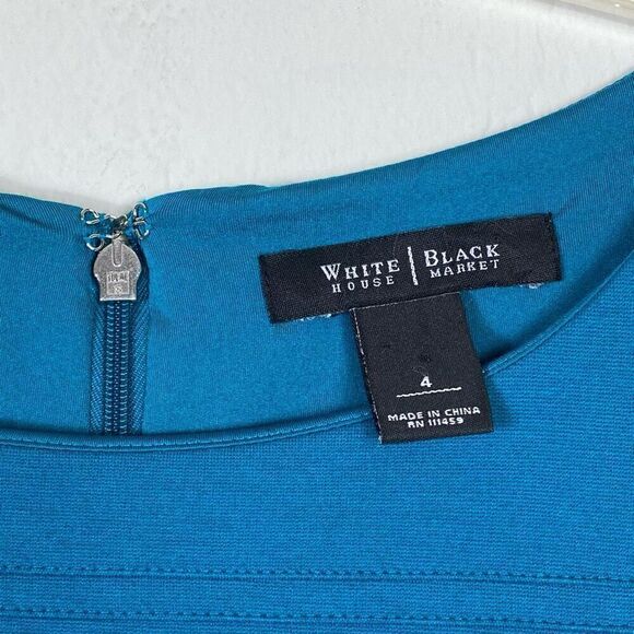 WHBM Teal Blue Ponte Pintucked Drop Waist Belted Short Sleeve Dress Size 4 - Picture 5 of 6